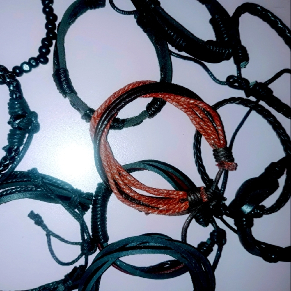 MEN'S LEATHER HANDMADE WRIST BANDS WITH SLIP TIES BRAND NEW 15.00 EACH